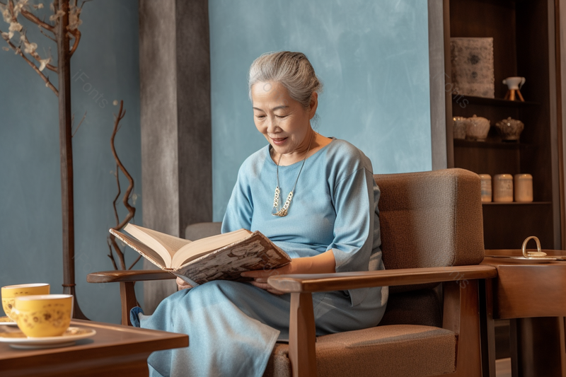 中医养生馆老年人静静的坐在沙发上看书,高清,摄影图,摄影图片,图片大全,摄影图免费下载